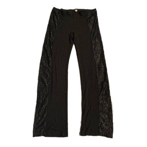 Cosabella Solid Black Italy Side Lace Ribbed Casual Pants Medium - Picture 1 of 4